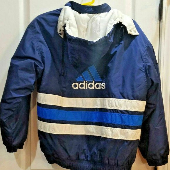 Adidas Jackets \u0026 Coats | Adidas Windbreaker Jacket Big Logo Tri Color Hood | Color: Blue/White | Size: L | Daniel_Poole's Closet